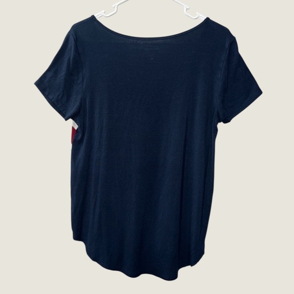 Hollister Womens Navy Blue‎ Red White Stripe V Neck Easy Tee Shirt Size M Logo - Picture 5 of 10